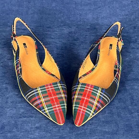 Matiko Lori Slingback Flats Green Tartan Women’s 7.5 / EU 38 Pointed Toe NIB - Picture 2 of 8
